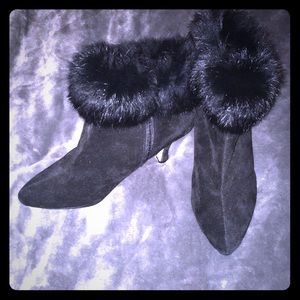 Cute black fur-trimmed suede booties! Worn once.
